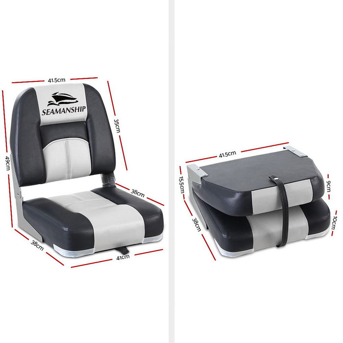Set of Two Folding Boat Seats | All Weather Swivels Marine Seats Grey