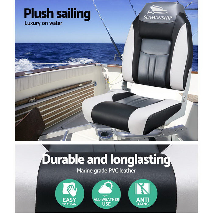 Set of Two Folding Boat Seats | All Weather Swivels Marine Seats Grey-Black
