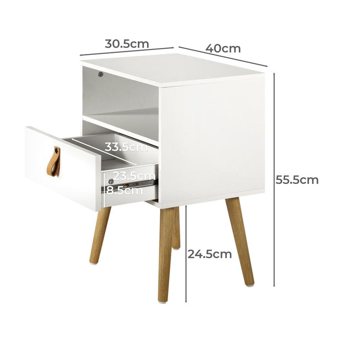 Nordi Slimline Bedside Table with Drawer | Scandi Style Bedside Table | 2 Colours