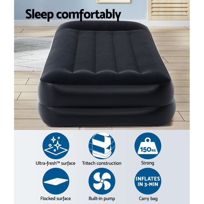 Rapid Inflate Premium Single Size Air Bed by Bestway | Built-in Pump Camping Spare Bed Easy Installation