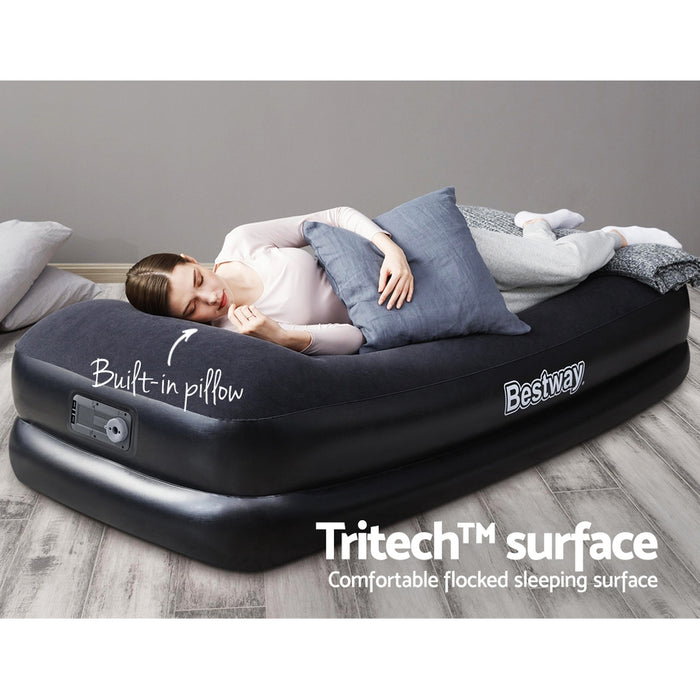 Rapid Inflate Premium Single Size Air Bed by Bestway | Built-in Pump Camping Spare Bed Easy Installation