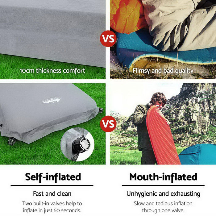 Quick Easy Double Size Self Inflating Mattress Mat 10CM Thick | Camping Bed Grey