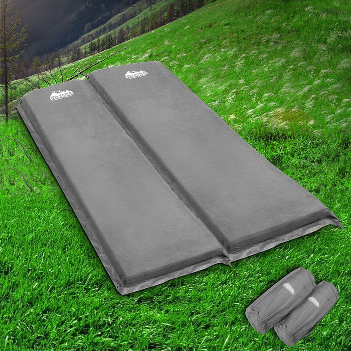 Quick Easy Double Size Self Inflating Mattress Mat 10CM Thick | Camping Bed Grey