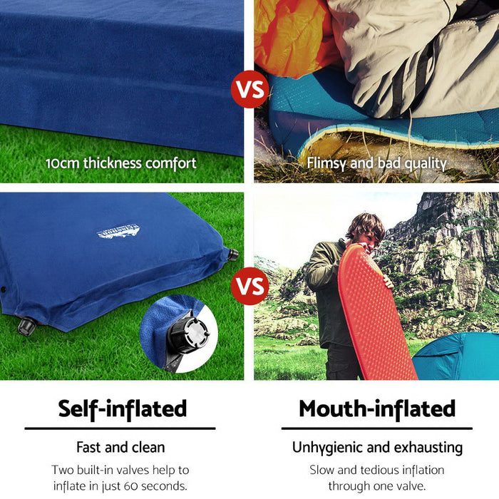 Quick Easy Double Size Self Inflating Mattress Mat 10CM Thick | Camping Bed Navy