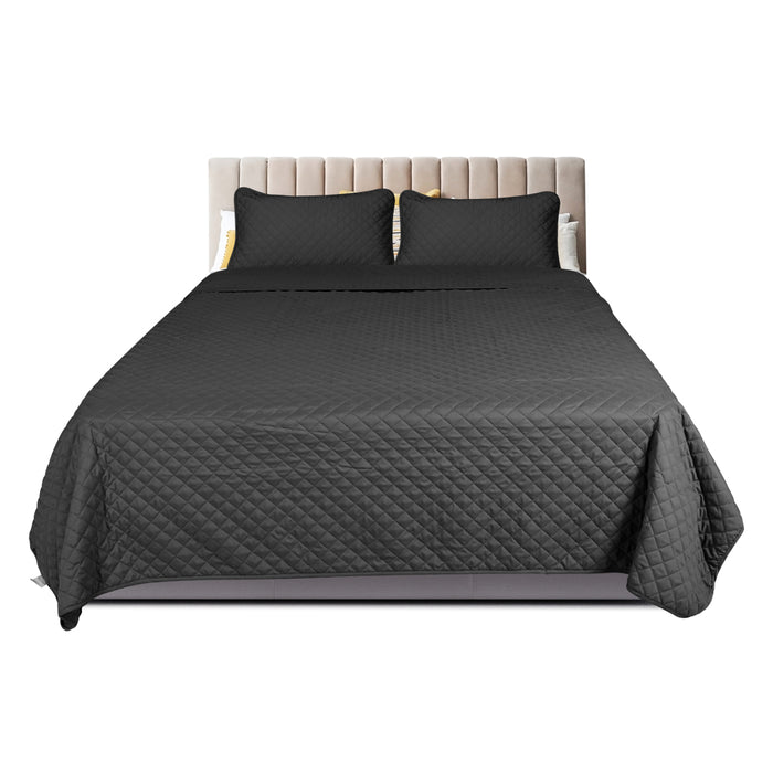DreamZ Bedspread Coverlet Set Quilted Comforter Soft Pillowcases Queen Dark Grey
