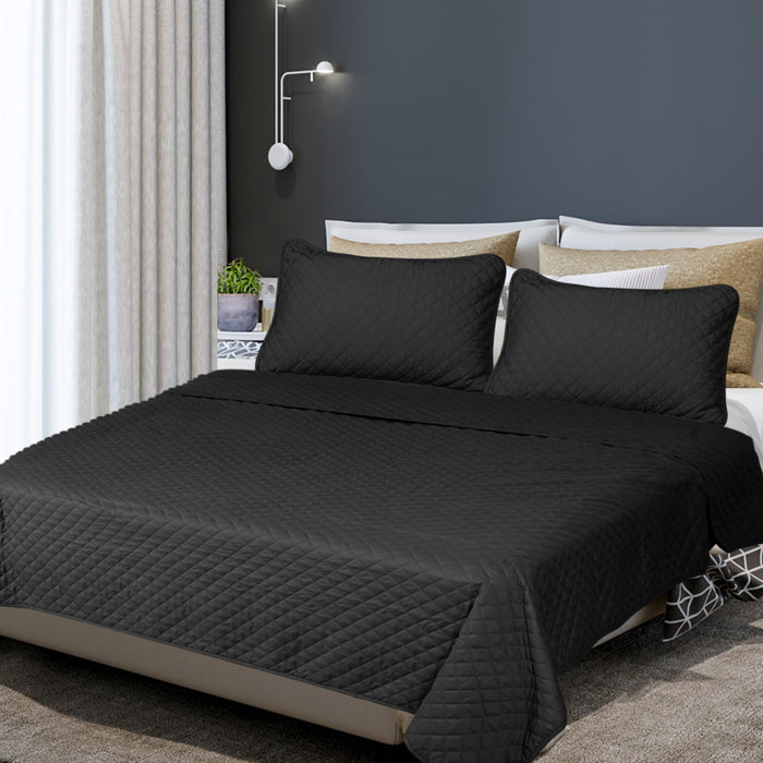 DreamZ Bedspread Coverlet Set Quilted Comforter Soft Pillowcases Queen Dark Grey