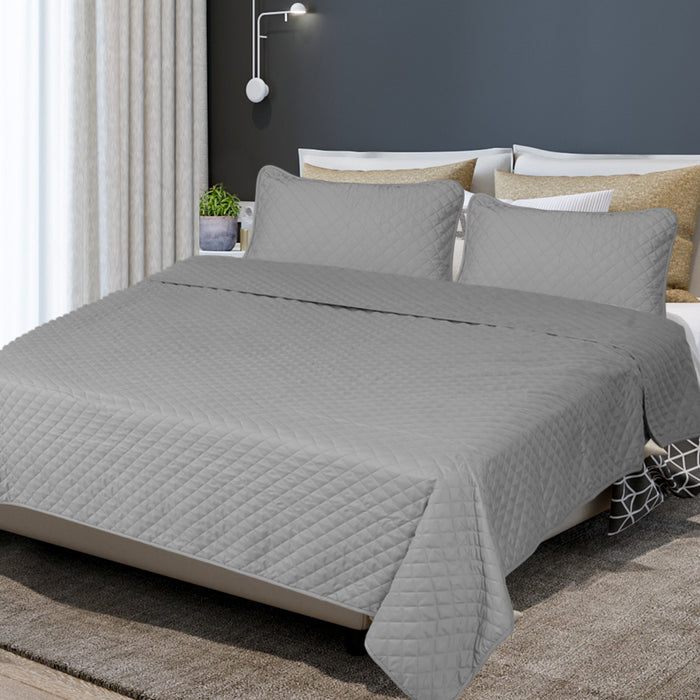 DreamZ Bedspread Coverlet Set Quilted Comforter Soft Pillowcases Queen Grey
