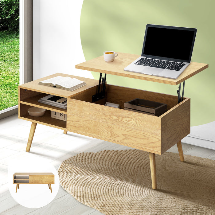 Tempo Modern Lift Up Storage Top Coffee Table with Shelves by Oikiture