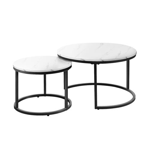 Premium Set of 2 Nesting Coffee Tables | Marble Style Round Nesting Tables by Oikiture | 4 Designs