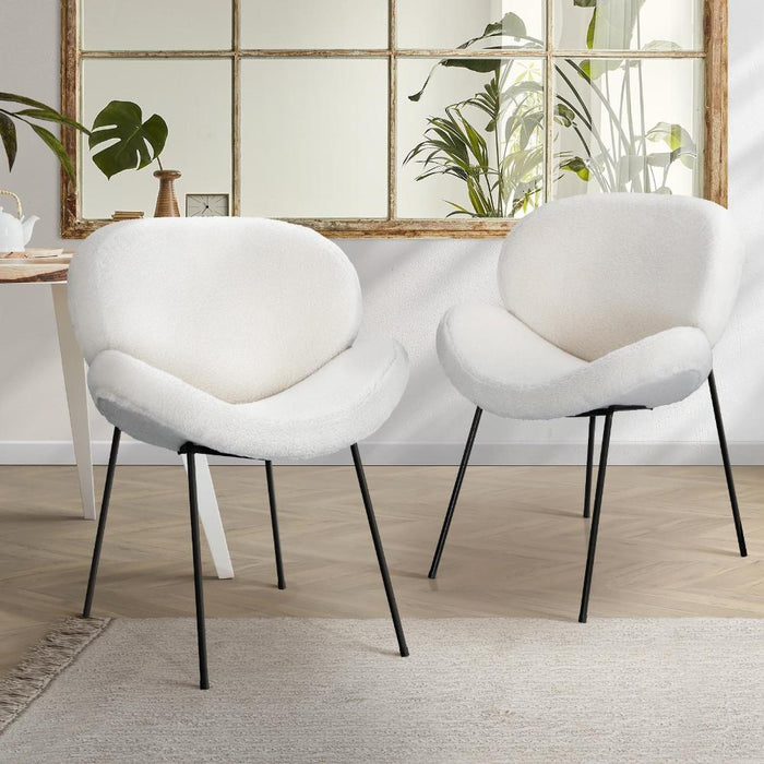 Set of Two Teddy Boucle Miami Dining Room Chairs in White | Sherpa Feel Plush Modern Accent Chairs | 2 Designs