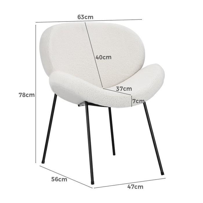 Set of Two Teddy Boucle Miami Dining Room Chairs in White | Sherpa Feel Plush Modern Accent Chairs | 2 Designs
