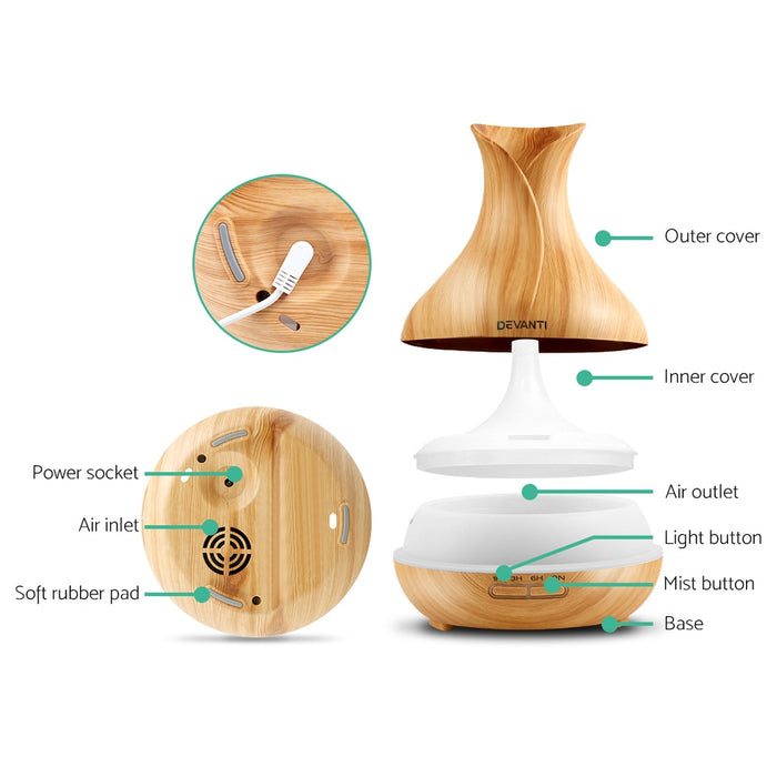 4 in 1 Light Wood 7 LED Light Large 400ml Aroma Diffuser With Remote Control
