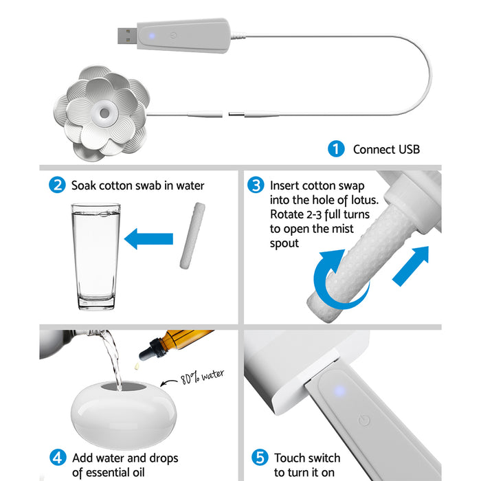 Lotus Design 3 in 1 LED 200ml Aroma Diffuser and Air Humidifer