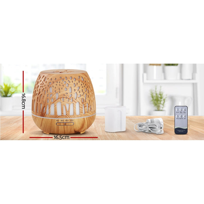 Zen 4 in 1 Light Wood Grain 7 LED Light Large 400ml Aroma Diffuser With Remote Control