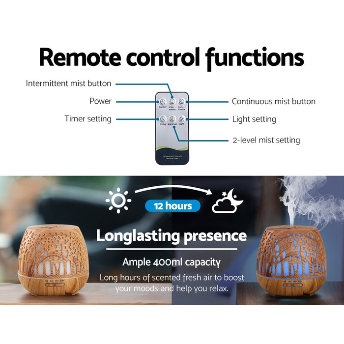 Zen 4 in 1 Light Wood Grain 7 LED Light Large 400ml Aroma Diffuser With Remote Control