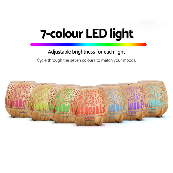 Zen 4 in 1 Light Wood Grain 7 LED Light Large 400ml Aroma Diffuser With Remote Control