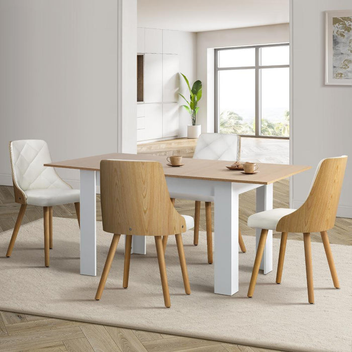 Bianco Nuvo Extendable Dining Table and Chairs Set | Wood and White Modern Kitchen Table and Chairs Package | 5 or 7 Piece Setting