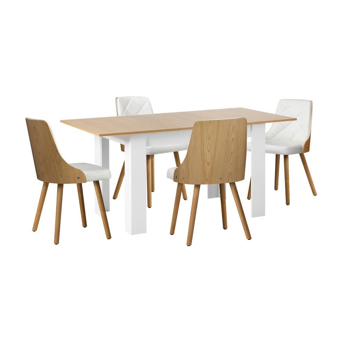 Bianco Nuvo Extendable Dining Table and Chairs Set | Wood and White Modern Kitchen Table and Chairs Package | 5 or 7 Piece Setting