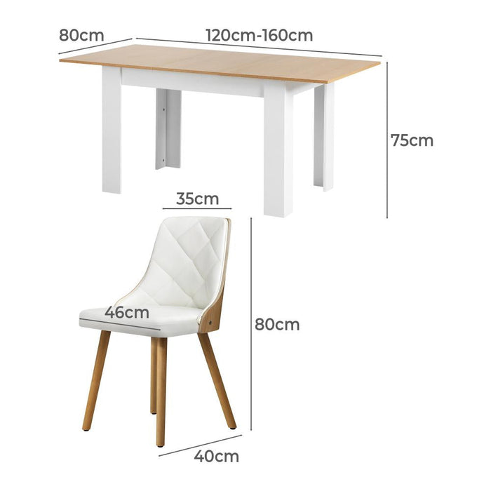Bianco Nuvo Extendable Dining Table and Chairs Set | Wood and White Modern Kitchen Table and Chairs Package | 5 or 7 Piece Setting