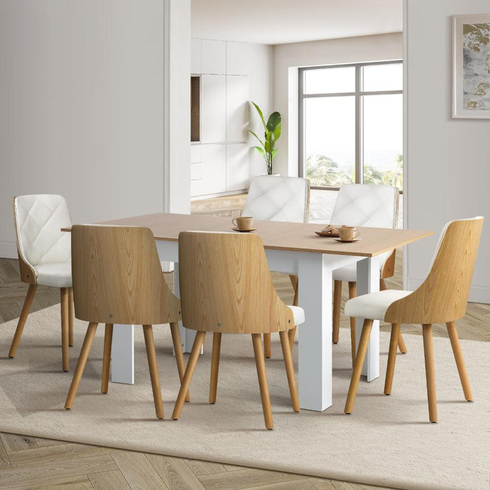 Bianco Nuvo Extendable Dining Table and Chairs Set | Wood and White Modern Kitchen Table and Chairs Package | 5 or 7 Piece Setting