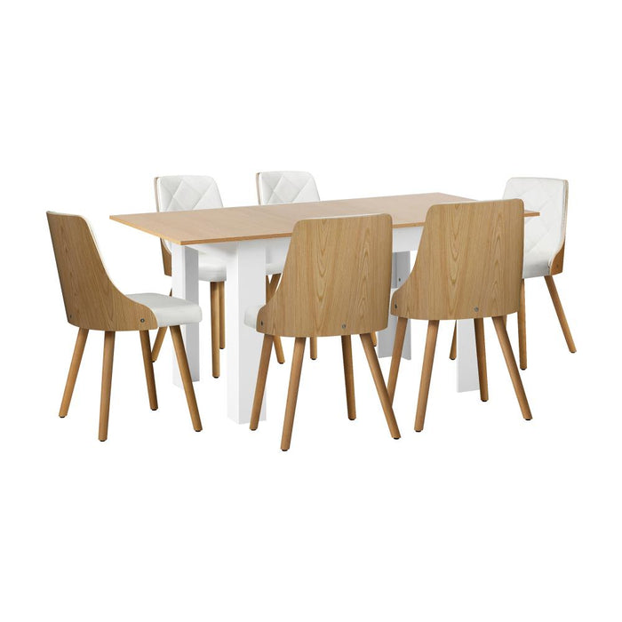 Bianco Nuvo Extendable Dining Table and Chairs Set | Wood and White Modern Kitchen Table and Chairs Package | 5 or 7 Piece Setting