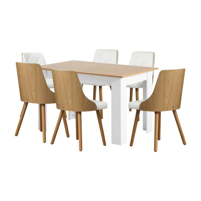 Bianco Nuvo Extendable Dining Table and Chairs Set | Wood and White Modern Kitchen Table and Chairs Package | 5 or 7 Piece Setting