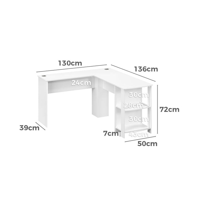 Milano Premiere L Shaped Corner Computer Desk Station | Wooden Corner Office Desk with Storage Shelves Space Saver | 2 Finishes