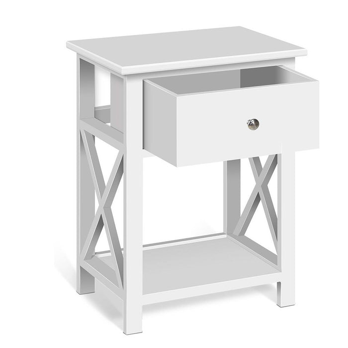Simplico Wooden Bedside Table in White | Slim Coffee Table Stand