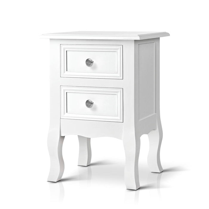 Francois White Wooden Bedside Table | Nightstand Drawer Lamp Table