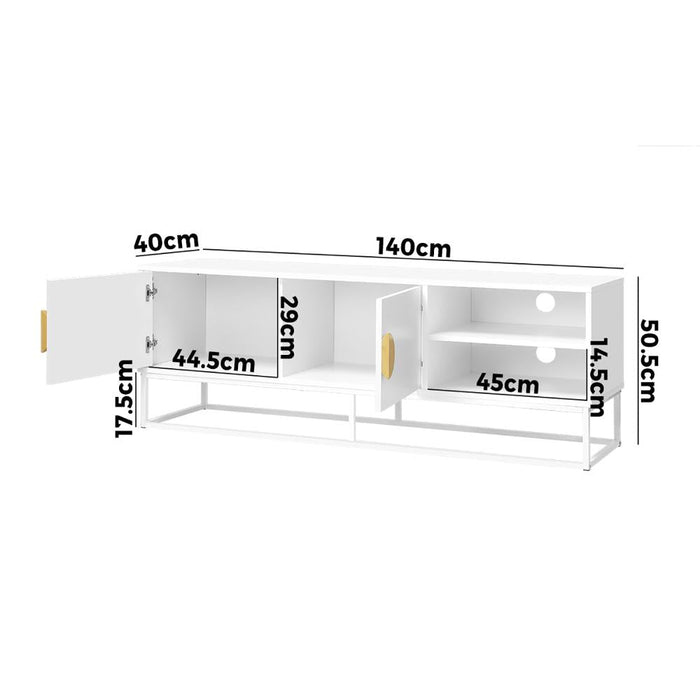 Centrum Siux 140cm 2 Door TV Entertainment Unit in White | Blanco Modern Two Shelf TV Stand