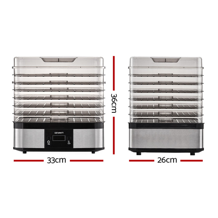 Elegant LCD 7 Tray Food Dehydrator | Dry Food Safely | Jerky Fruit Air Dryer in Silver