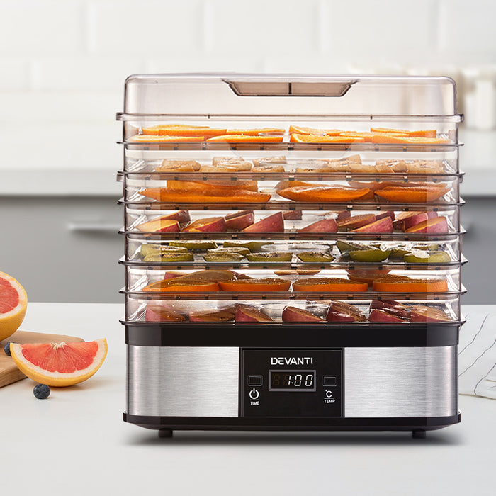 Elegant LCD 7 Tray Food Dehydrator | Dry Food Safely | Jerky Fruit Air Dryer in Silver