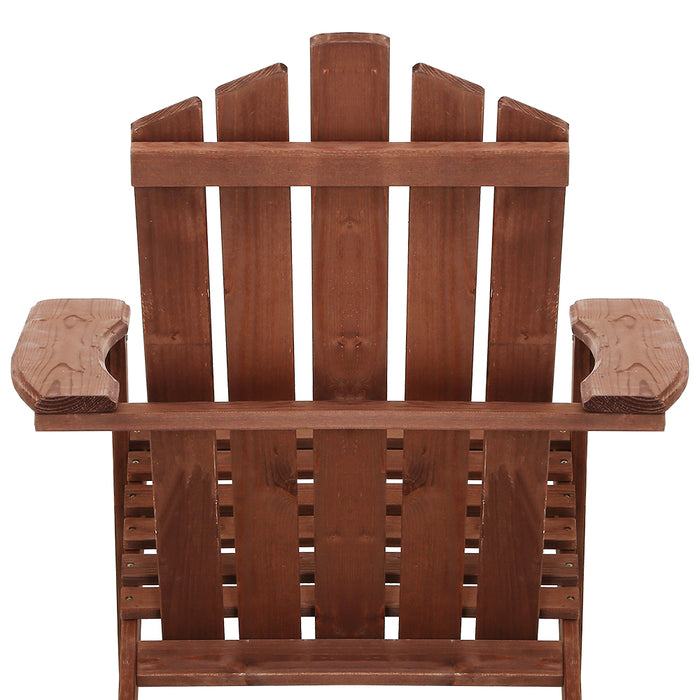 Breeze II Wooden Beach Chair Adirondack Patio Lounge in Brown
