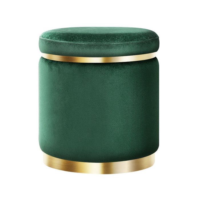 Izmir 40cm Green Plush Ottoman | Padded Seat Velvety Pouf Foot Stool