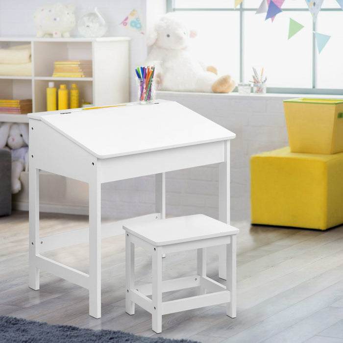 Funzee Kids White Table and Chair Drawing Set | Kids Storage Drawing Desk and Seat