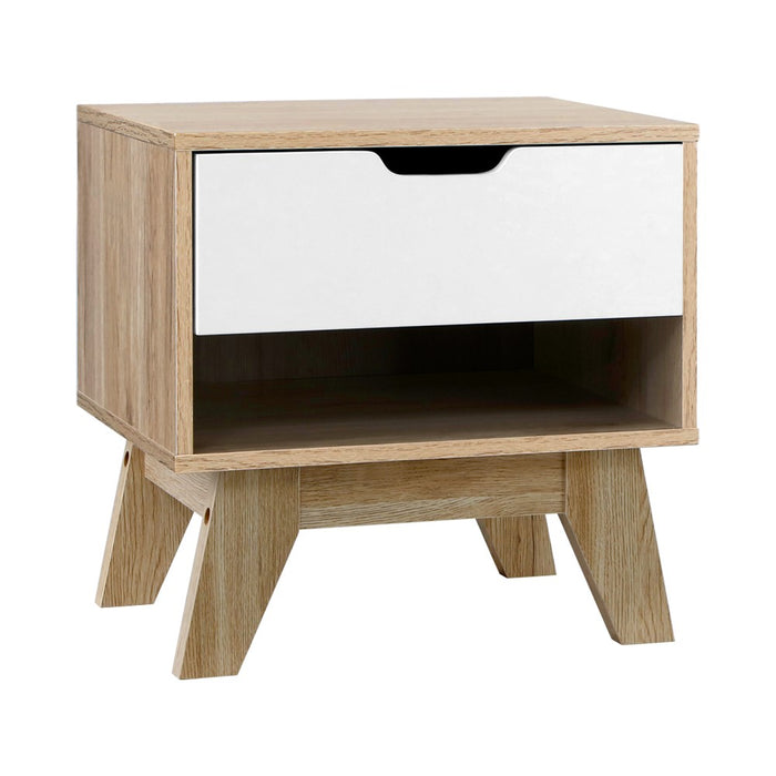 Nora Scandi Wooden Bedside Table | Sleek Nightstand Drawer Lamp Table