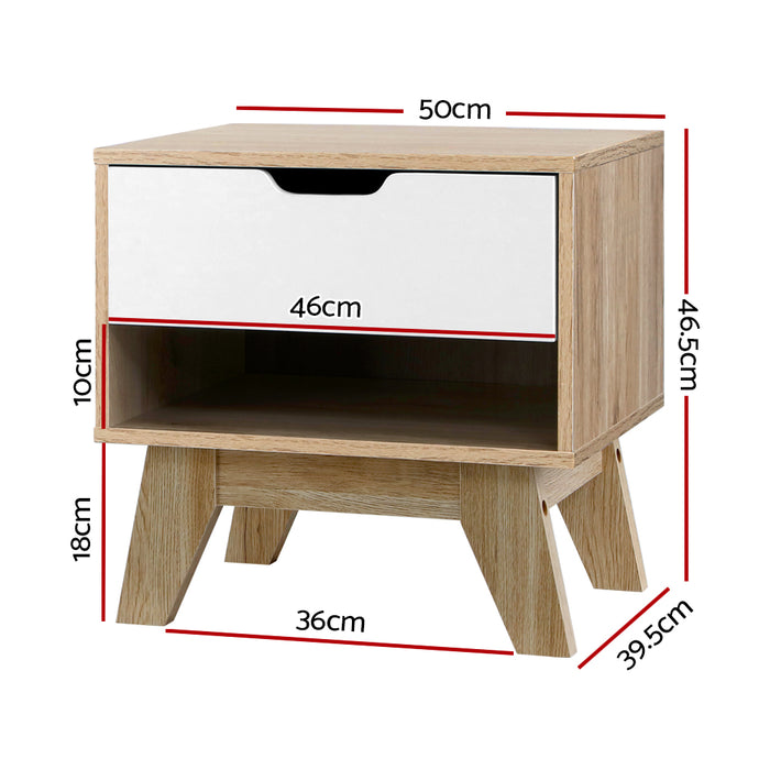 Nora Scandi Wooden Bedside Table | Sleek Nightstand Drawer Lamp Table