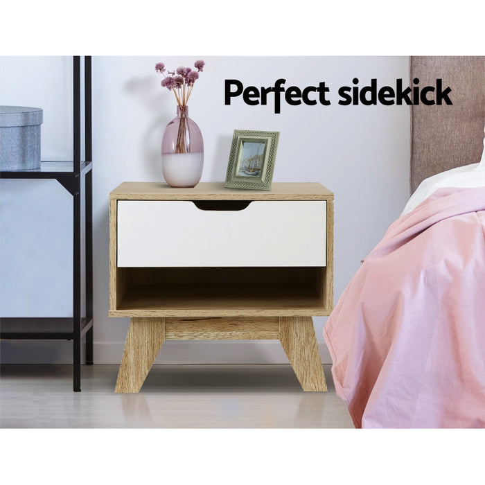 Nora Scandi Wooden Bedside Table | Sleek Nightstand Drawer Lamp Table