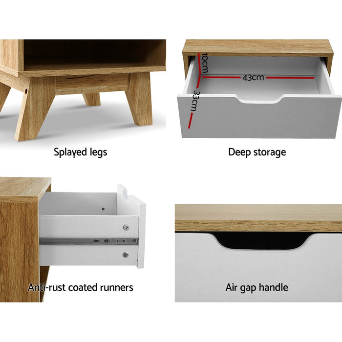 Nora Scandi Wooden Bedside Table | Sleek Nightstand Drawer Lamp Table