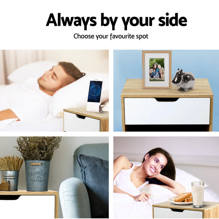 Nora Scandi Wooden Bedside Table | Sleek Nightstand Drawer Lamp Table