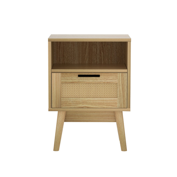 Ira Rattan Wooden Bedside Table | Sleek Nightstand Drawer Lamp Table
