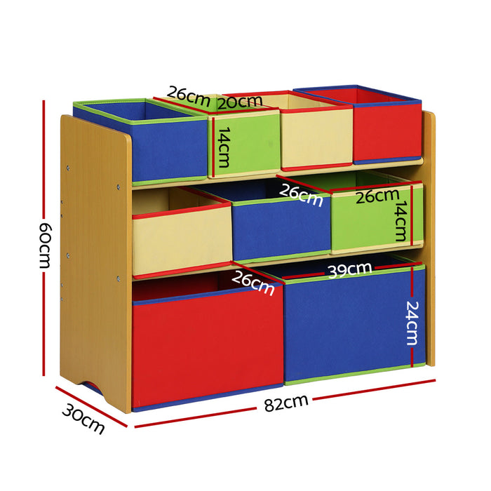 Funzee Multi Shelf Storage Box Bin Organiser | 9 Bins Kids Toy Organiser Box | Childrens Bookshelf Storage Rack