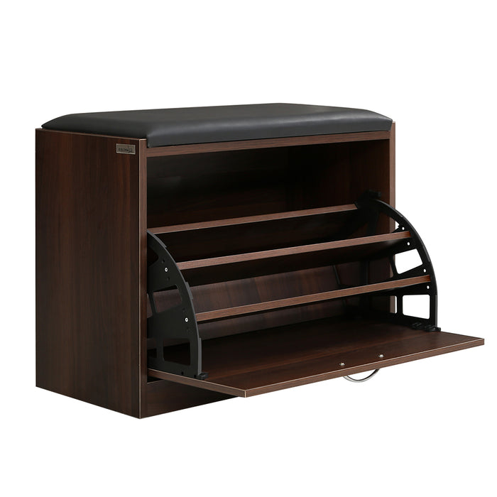 Isla Modern 2 in 1 Shoe Rack Storage Bench | 15 Pair Shoe Cabinet Organiser Walnut