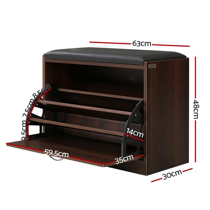 Isla Modern 2 in 1 Shoe Rack Storage Bench | 15 Pair Shoe Cabinet Organiser Walnut
