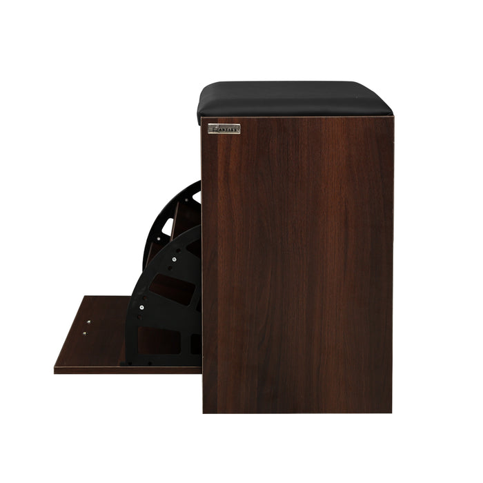 Isla Modern 2 in 1 Shoe Rack Storage Bench | 15 Pair Shoe Cabinet Organiser Walnut