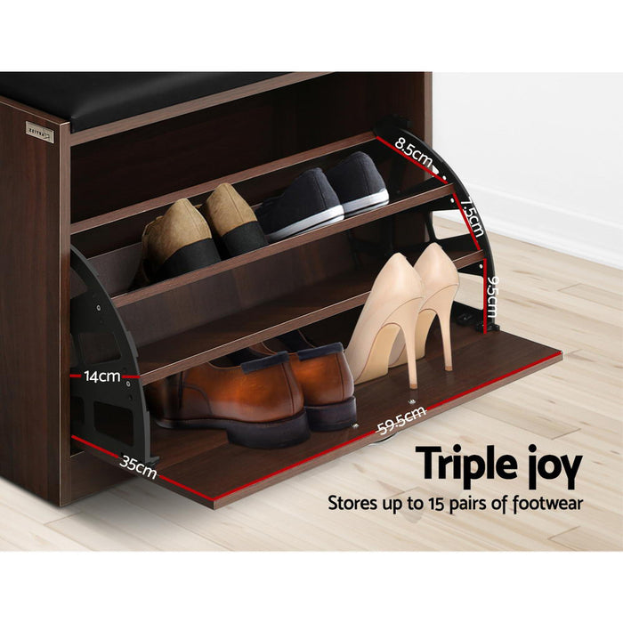 Isla Modern 2 in 1 Shoe Rack Storage Bench | 15 Pair Shoe Cabinet Organiser Walnut
