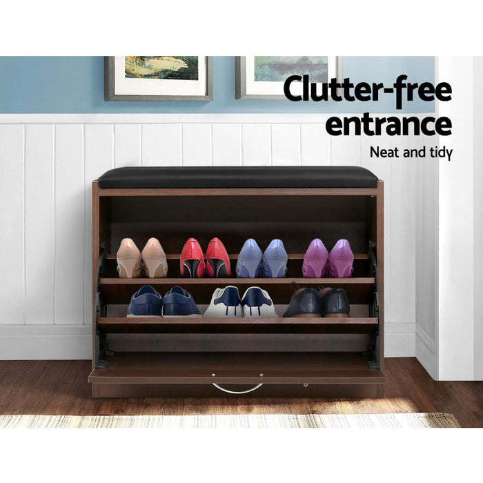 Isla Modern 2 in 1 Shoe Rack Storage Bench | 15 Pair Shoe Cabinet Organiser Walnut