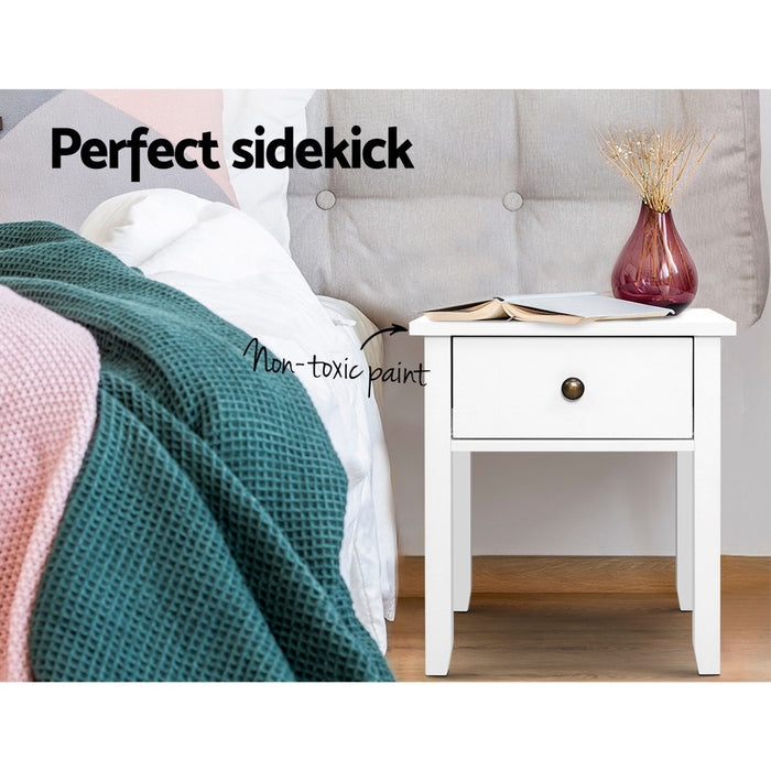 Simplico Ace Wooden Bedside Table in White | Slim Coffee Table Stand
