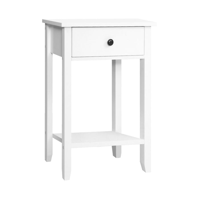 Simplico Tall Wooden Bedside Table in White | Slim Coffee Table Stand