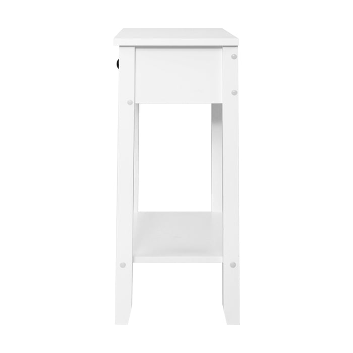Simplico Tall Wooden Bedside Table in White | Slim Coffee Table Stand